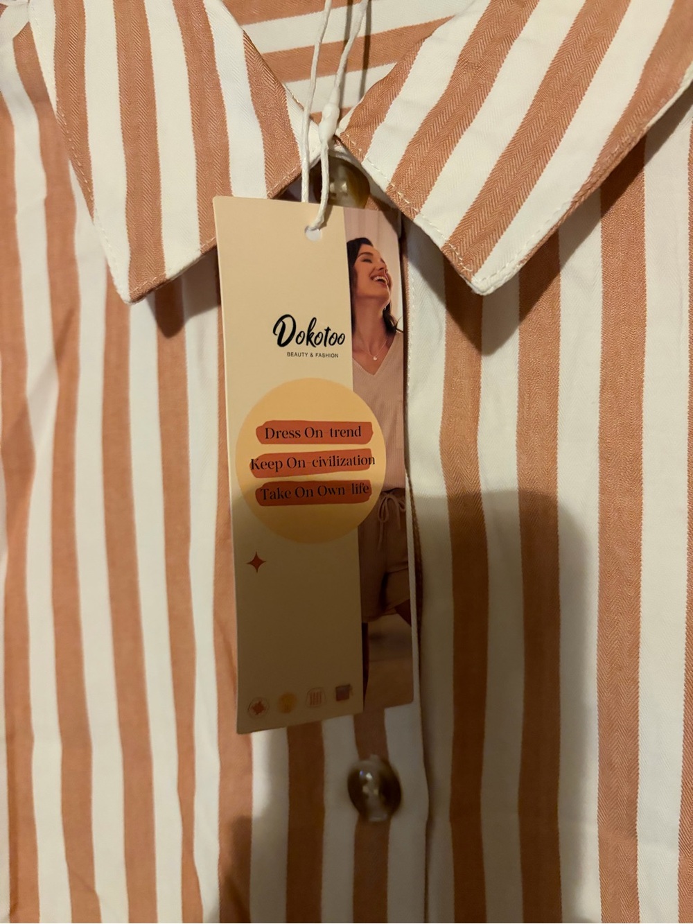 Striped Ruffle Hem Button-Up Shirt - Picture 2 of 7
